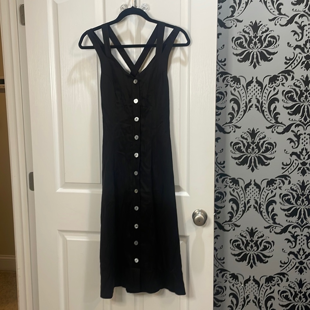 Downeast clothing black strappy button-down midi dress